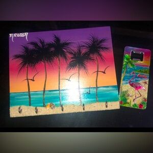 Aruba sunset picture and flamingo magnet